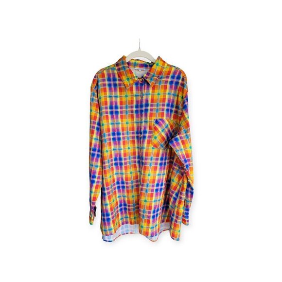 Oversized Rainbow Plaid Button-Up Dad Shirt XL by WeWoreWhat - Picture 4 of 11